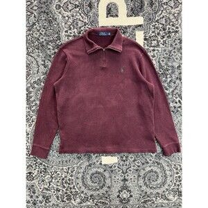 POLO RALPH LAUREN ESTATE RIB 1/4 ZIP PULLOVER SWEATER MAROON MENS  LARGE